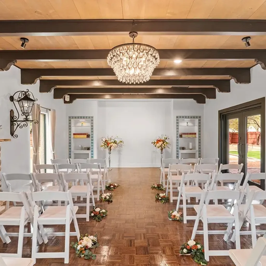 Hacienda Parador Solana Guest Ranch Wedding Venue Fireplace Ceremony Seating
