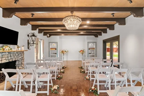 Hacienda Parador Solana Guest Ranch Wedding Venue Fireplace Ceremony Seating